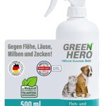Green Hero Floh- und Zeckenschutz 500 ml das Zeckenspray und Flohmittel für Hunde und Katzen, effektives Flohspray für die direkte Anwendung auf dem Tier bei akutem Befall oder zum Schutz  